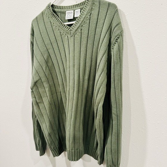 Vintage 90s Green Field Gear Men's V-Neck Ribbed Sweater 3XL Layering Preppy - Picture 8 of 13